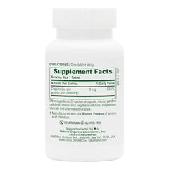 NaturesPlus Copper 3 mg label detail communicates quality and ingredient transparency.