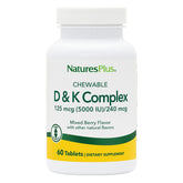 NaturesPlus D-K Complex bottle label indicating calcium metabolism support.