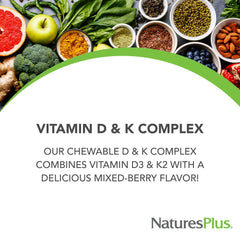 NaturesPlus D-K Complex chewables pack with mixed berry flavor for daily use.