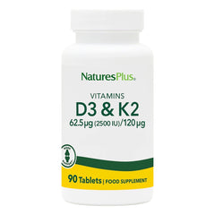 NaturesPlus D3 K2-90 tablets bottle front view supporting bone health.