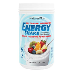 NaturesPlus Energy Shake bottle front showing 16 g plant-based protein per serving