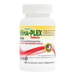 NaturesPlus Hema-Plex Iron capsules in bottle, easy daily supplement for iron support.