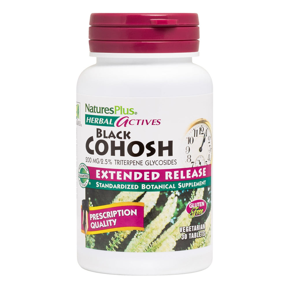 NaturesPlus Herbal Actives Black Cohosh bottle shown for daily menopause support