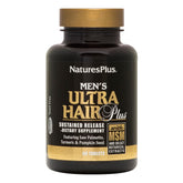 NaturesPlus Men's Ultra Hair Plus bottle close-up shows steady nourishment.