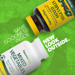 Closeup of NaturesPlus tablets highlighting vegetarian capsules for convenient daily greens