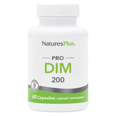 Nature'sPlus PRO DIM bottle label highlights vegan, non-GMO formula for balanced hormones.
