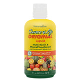 NaturesPlus Source of Life Liquid tropical fruit bottle front, convenient daily nutrition