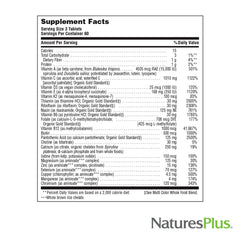 Serving size panel illustrates three tablets per serving for balanced daily intake.