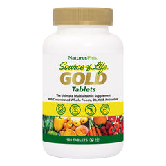 NaturesPlus Source of Life Gold tablets in bottle, may support daily energy and immune health.