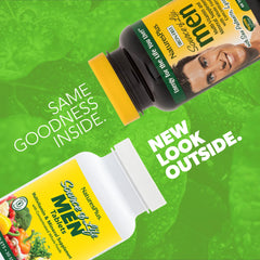 Close-up of NaturesPlus Source of Life Men tablets showing a complete nutrient blend.
