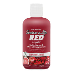 NaturesPlus Source of Life RED bottle pour for energy support.