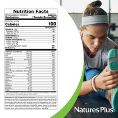 Ingredients panel highlights enzymes, fiber, vitamins, and minerals