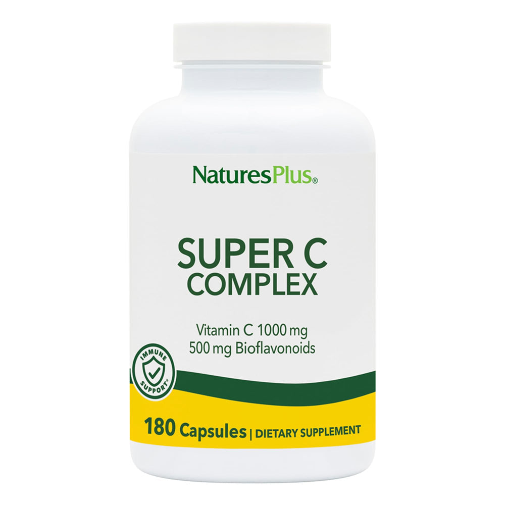 NaturesPlus Super C Complex bottle with capsules; potential daily vitamin C support