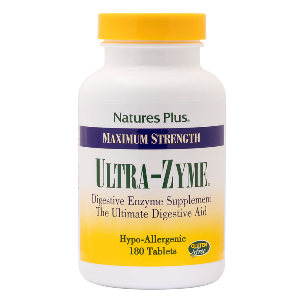 NaturesPlus Ultra-Zyme bottle front with clear labeling for daily digestion support