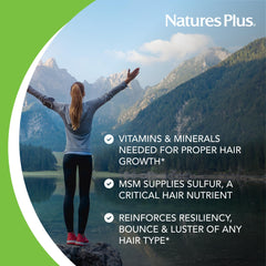 NaturesPlus Women’s Ultra Hair Plus label features msm flax seed and saw palmetto components.