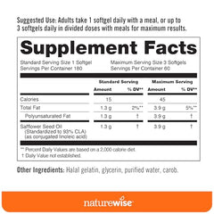 NatureWise CLA 1300 softgels in bottle for easy daily supplementation