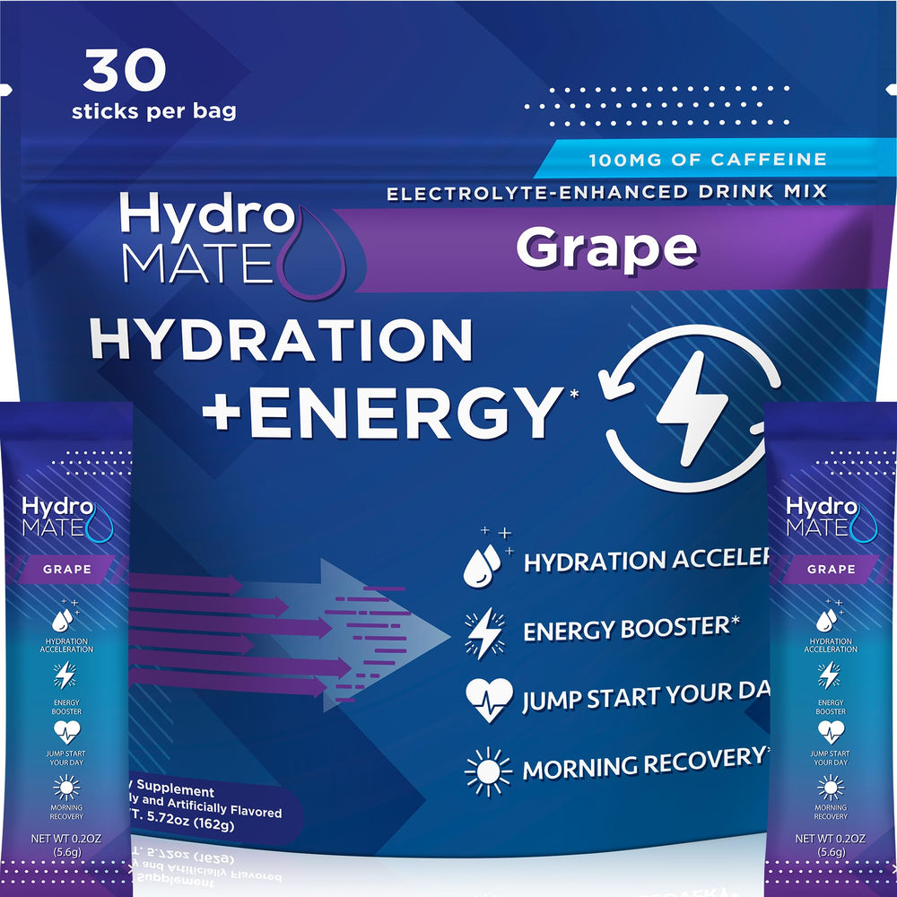 NatureWorks HydroMATE grape packet front view ideal for quick on-the-go hydration.