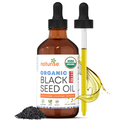 Naturise black seed oil bottle for daily skincare and gentle nourishment.