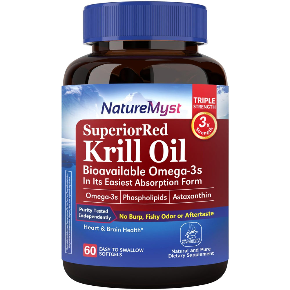NatureMyst Krill Oil bottle pour for easy daily omega-3 intake.