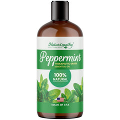 NATUROPATHY NATURE. peppermint essential oil bottle front for a refreshing aromatherapy session.