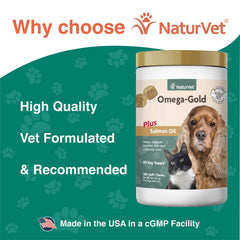 NaturVet Omega-Gold Plus wheat-free chews suitable for dogs and cats.