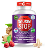 Nausea Stop bottle pour with ginger capsules for on the go relief from mild nausea