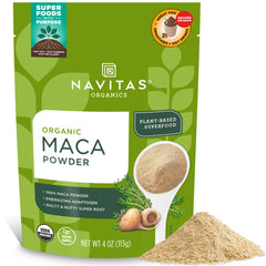 This Navitas Organics Maca Powder bottle is ideal for smoothies and baking.