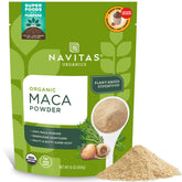 Navitas Organics Maca Powder in a 16oz bag packaging signals premium Peru grown root for everyday balance