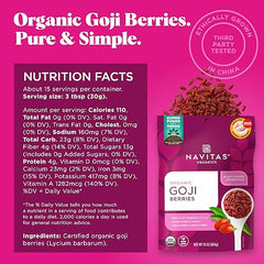Navitas Organics Goji Berries back label, organic and unsulphured.