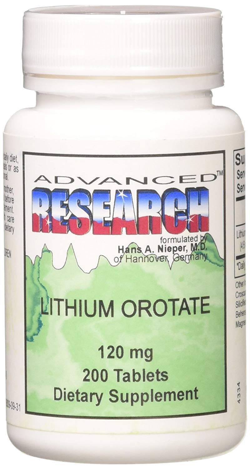 NCI Advanced Research Lithium Orotate 120 Mg bottle front view showing 200 tablets for daily use.
