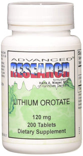 NCI Advanced Research Lithium Orotate 120 Mg bottle front view showing 200 tablets for daily use.