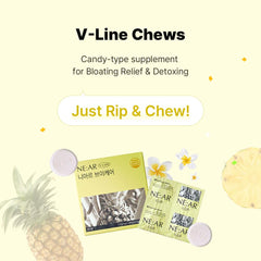 NE:AR V-Line Chews close-up emphasizing pineapple flavor and digestion support.