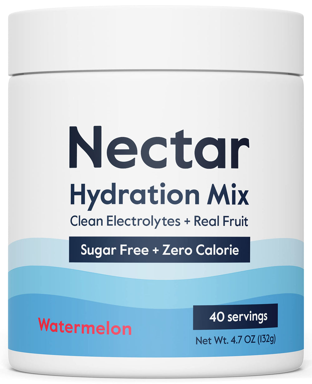 Nectar Sugar Free Electrolytes Powder front view, watermelon flavor, zero calories hydration option