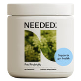 Needed Balance bottle close-up with 60 capsules for prenatal use.