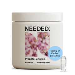 Needed Prenatal Choline+ bottle with 30 capsules for daily use during pregnancy.