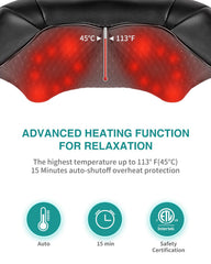 Nekteck neck-back-massager heat function activation for soothing warmth.