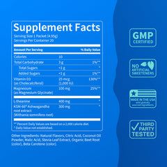 Nello SuperCalm bottle label highlighting L-Theanine benefits