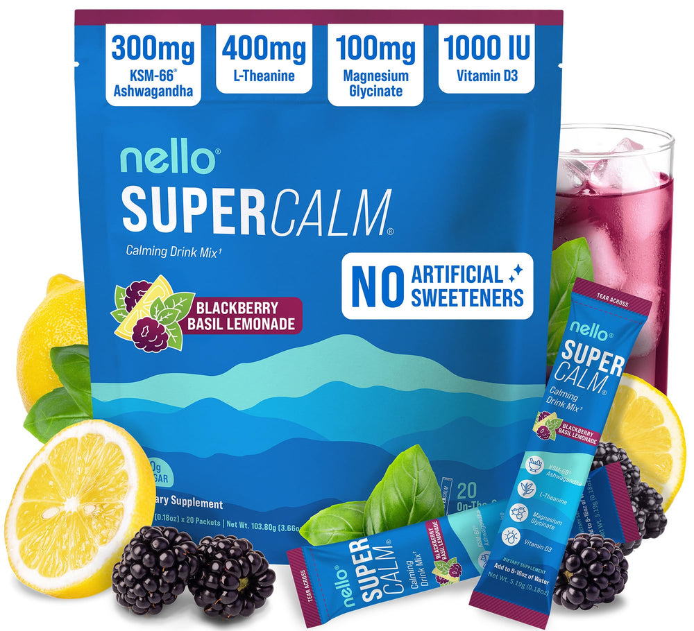 Nello SuperCalm on-the-go packet for quick relaxation and focus.