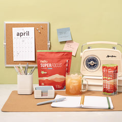 Nello Superfocus Mojito mix in water demonstrates quick, sugar-free energy.