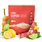 Nello Superfocus Mojito packaging highlights sugar-free mix for quick focus on the go.