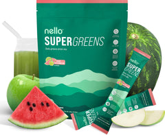Nello Supergreens bottle pour for quick greens on the go with energy lift