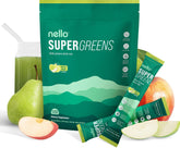 Nello Supergreens bottle pour showing convenient daily greens for busy mornings.