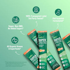 Scoop of Nello Supergreens ready to mix for on-the-go nutrition.