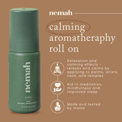 Close-up of Nemah Aromatherapy Roll On bottle showing label