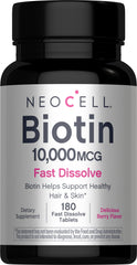NeoCell Biotina 10000, tableta de disolución rápida con sabor a bayas para cabello, piel y uñas.