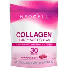 NeoCell Collagen Beauty Soft Chews fruit punch bottle supports convenient skin hydration