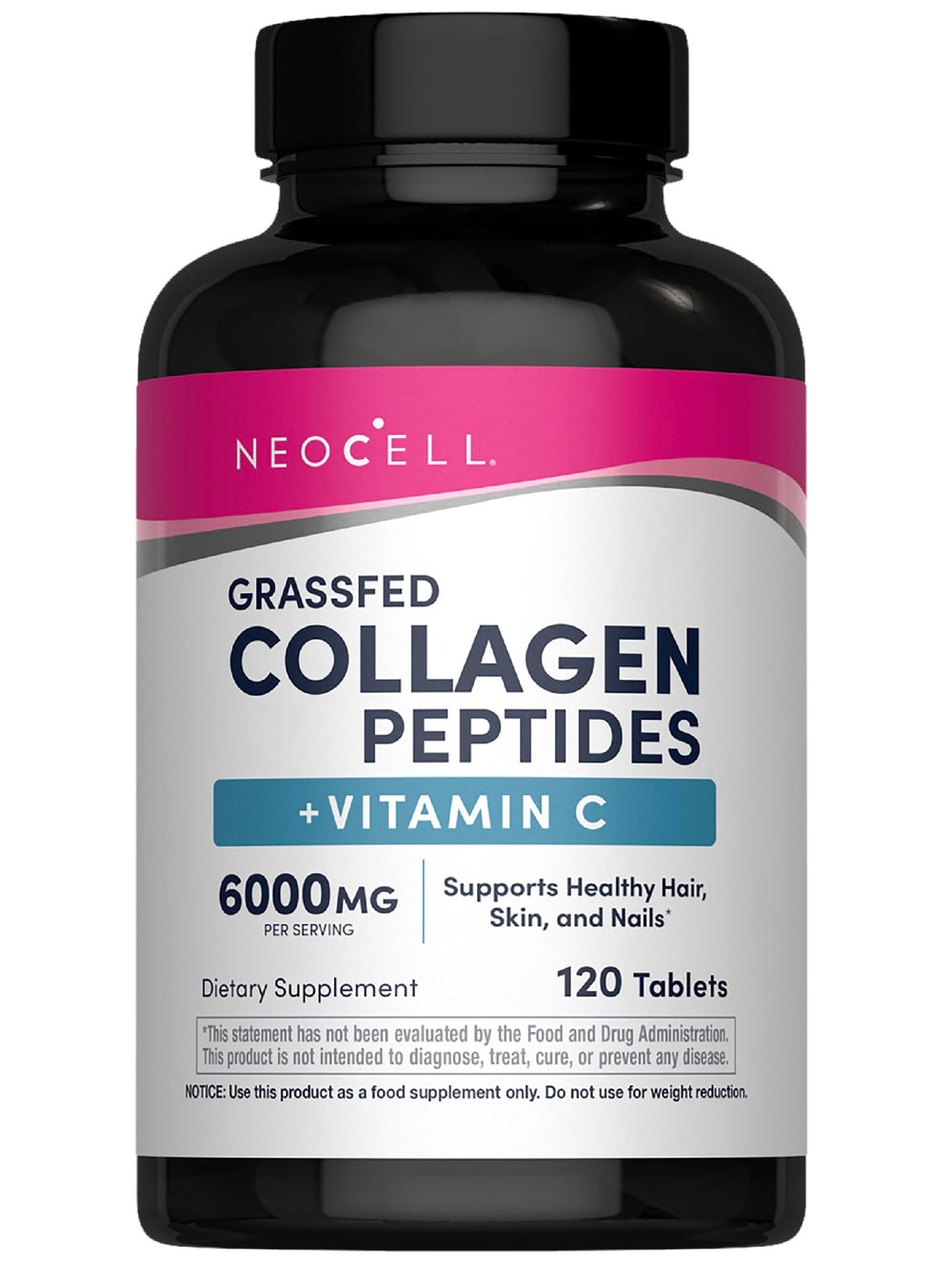 NeoCell Collagen Peptides bottle packaging showcasing grass-fed formula for skin, hair and nails.