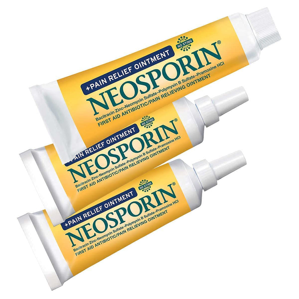 Neosporin Original 3-pack packaging displayed for first aid use.
