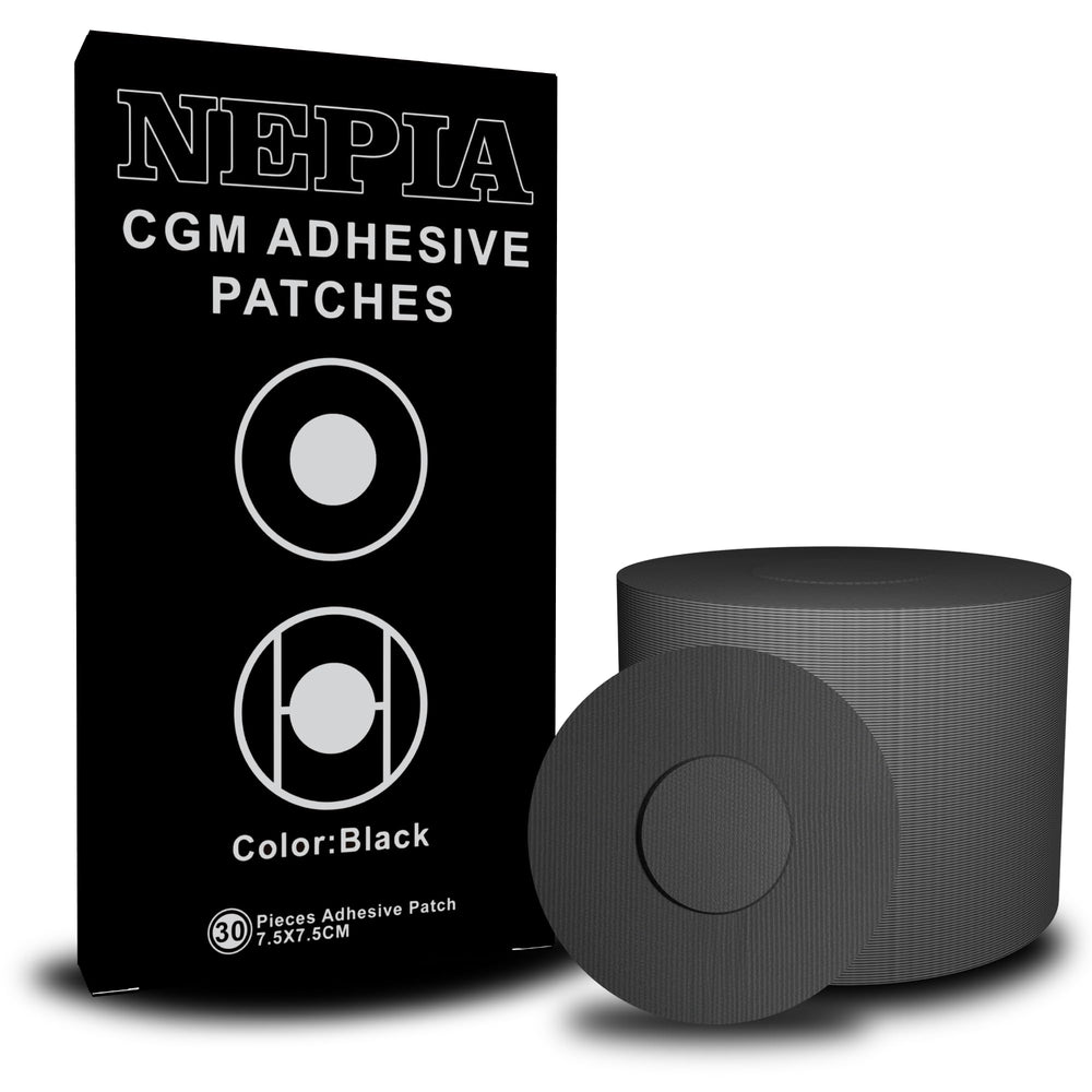 Parche CGM Nepia negro de 30 piezas, adherencia duradera para uso diario activo.