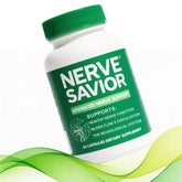 Nerve Savior bottle on table, convenient daily nerve support.
